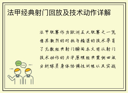 法甲经典射门回放及技术动作详解